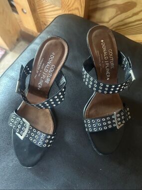 Donald J. Pliner Black Studded Buckle Sandals